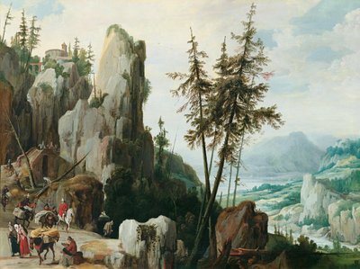 Paisaje rocoso con viajeros de Jan Tilens